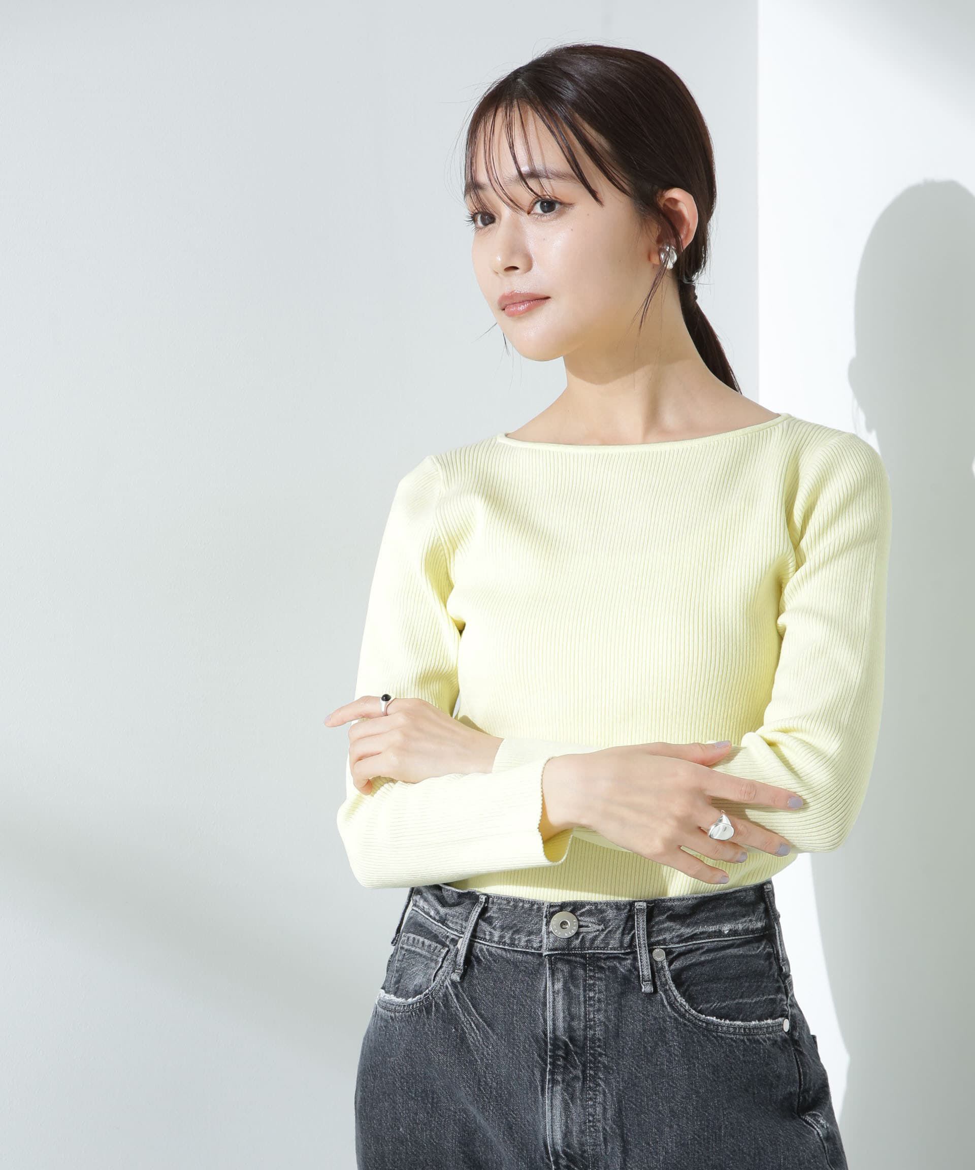 nano･universe「ウォッシャブルハイツイストボートネックリブニット」|ニット・セーター|L.イエロー1