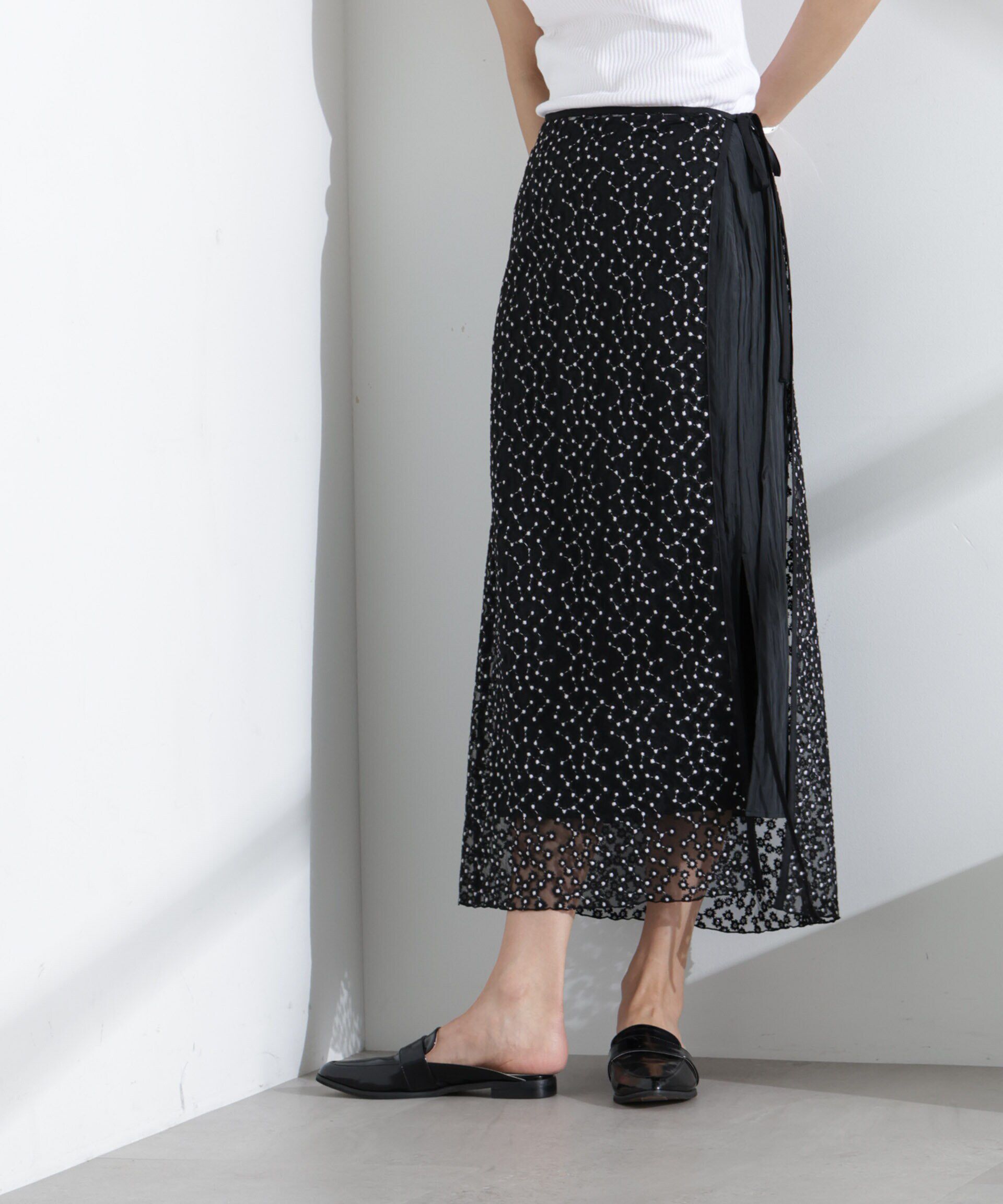 nano･universe「レースラップスカート」|スカート|ブラック