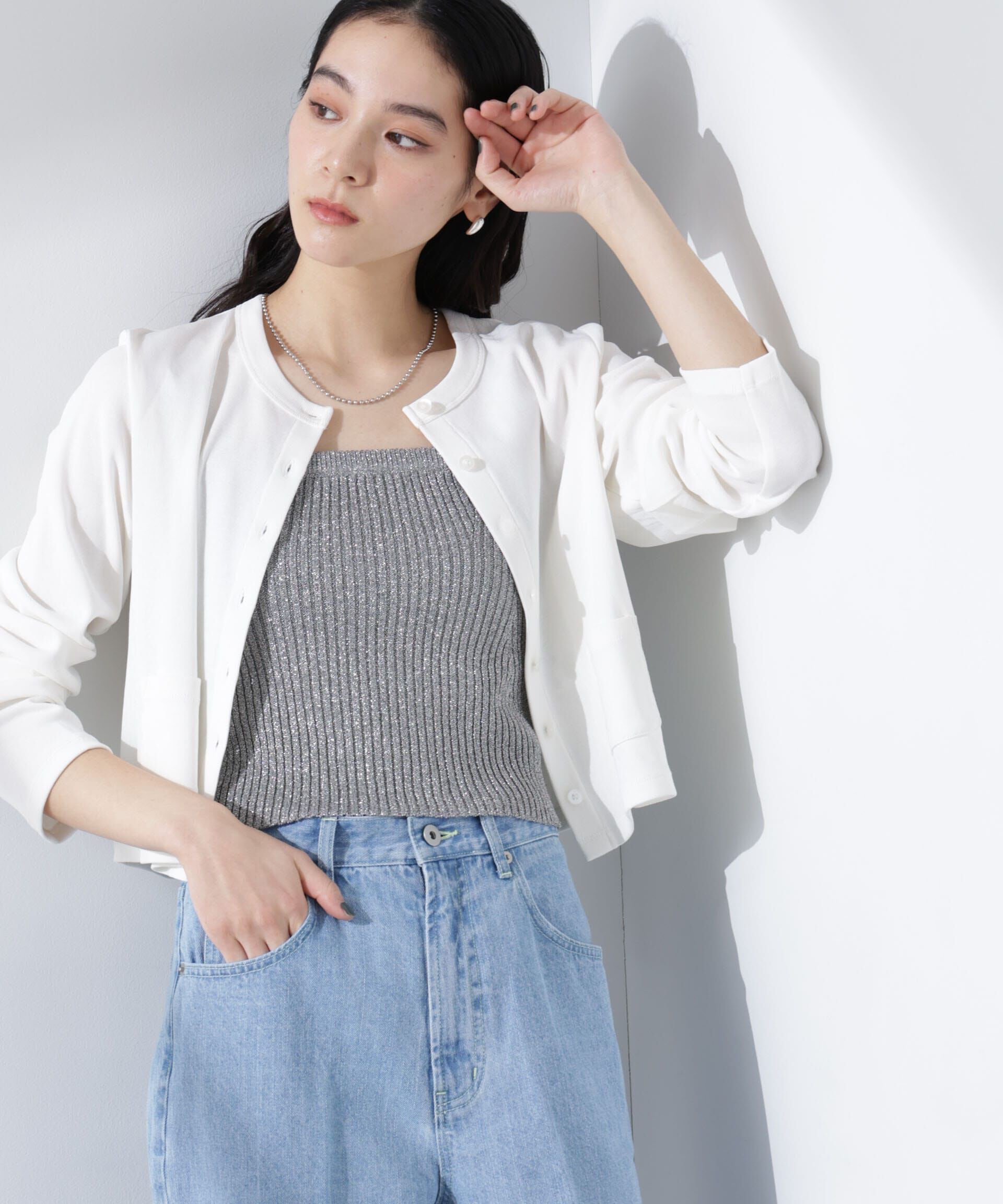 nano･universe「グリッターラメニット2wayビスチェ（セットアップ可）」|ニット・セーター|