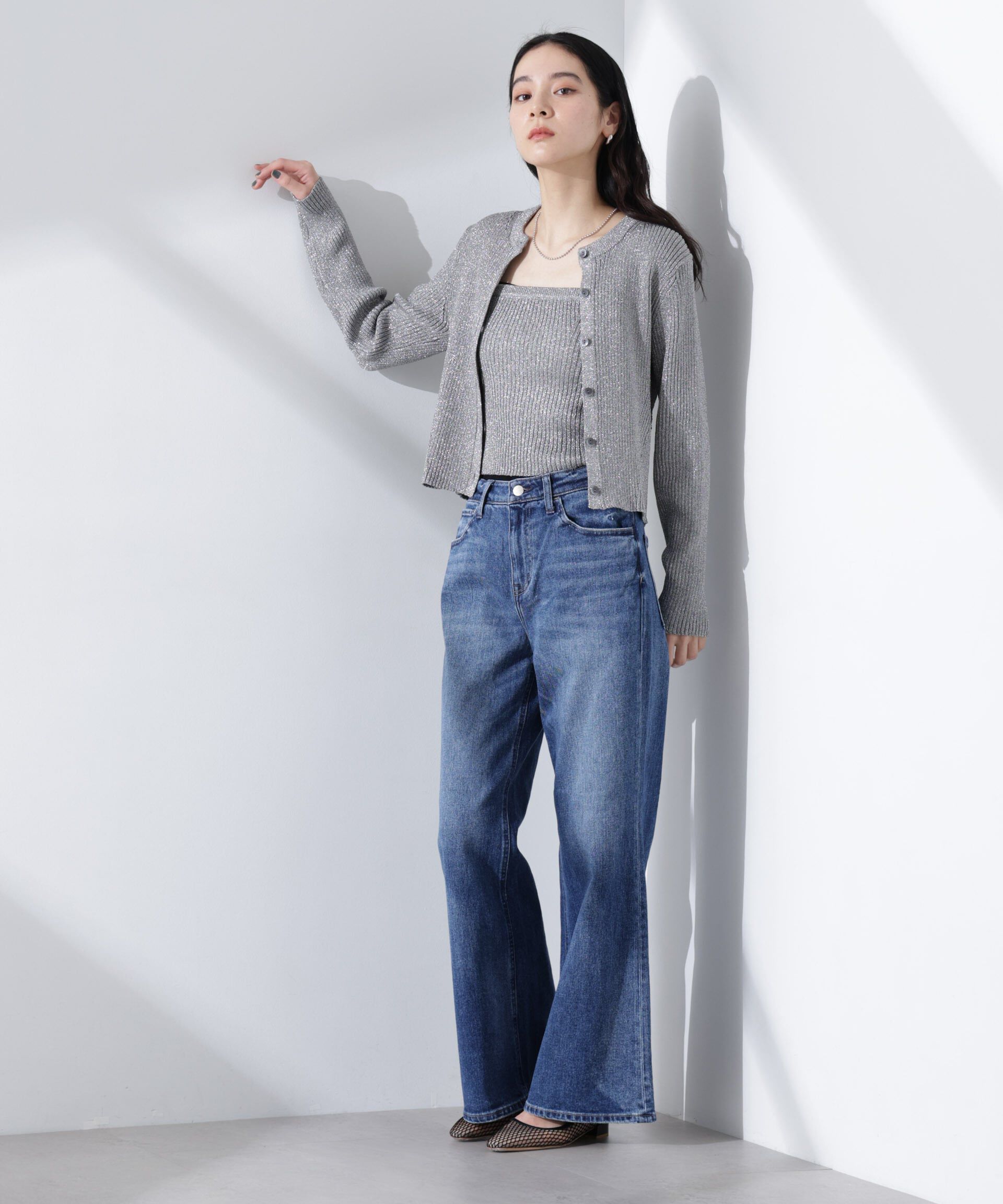 nano･universe「グリッターラメニット2wayビスチェ（セットアップ可）」|ニット・セーター|