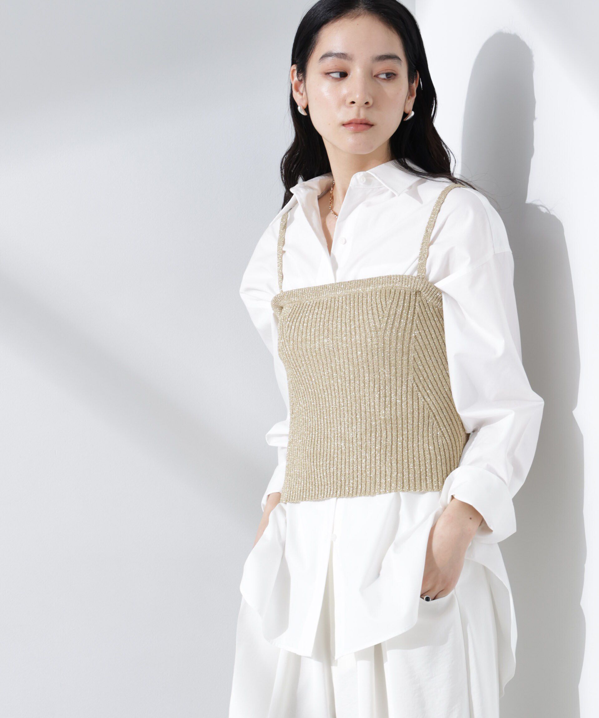 nano･universe「グリッターラメニット2wayビスチェ（セットアップ可）」|ニット・セーター|