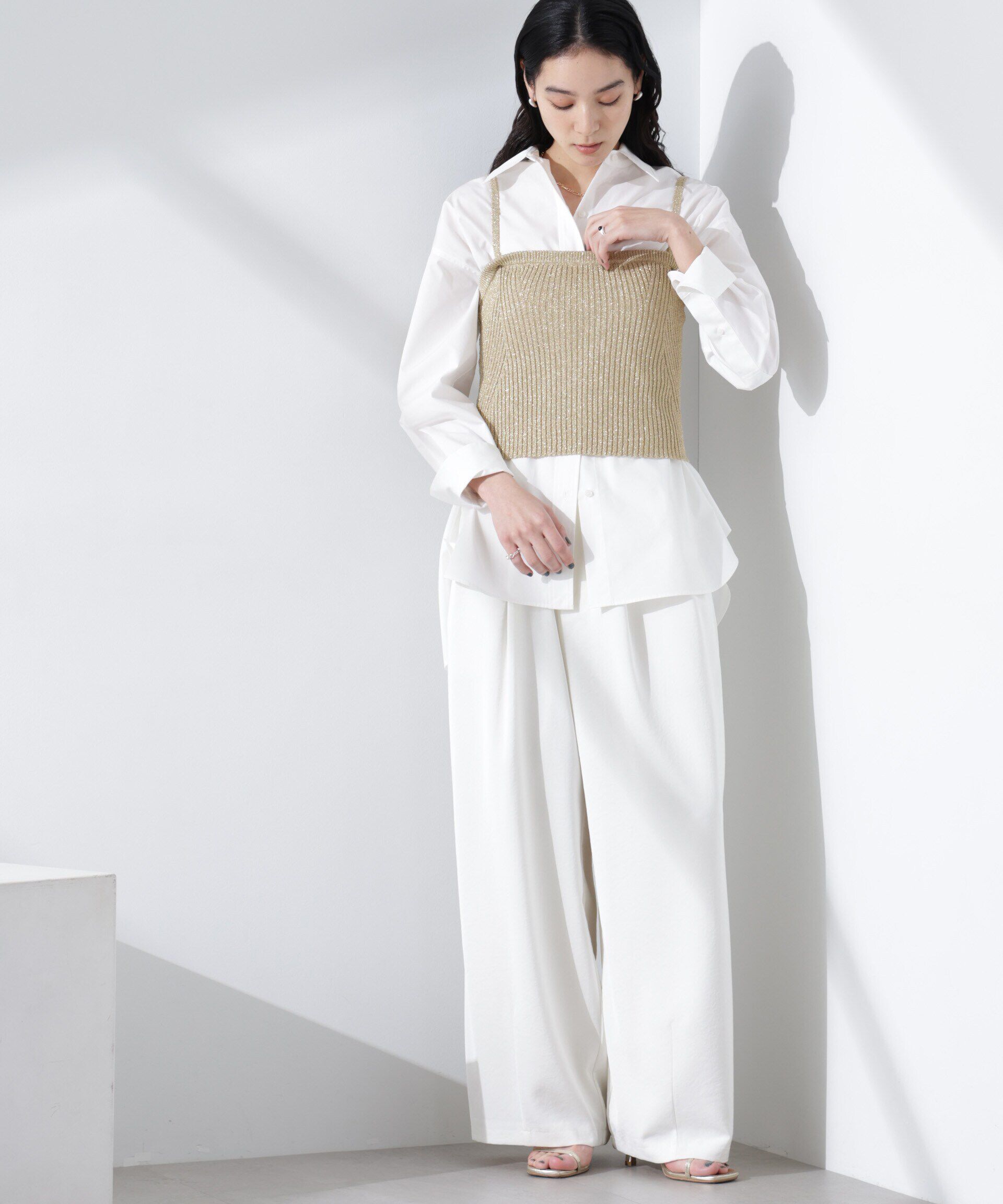 nano･universe「グリッターラメニット2wayビスチェ（セットアップ可）」|ニット・セーター|