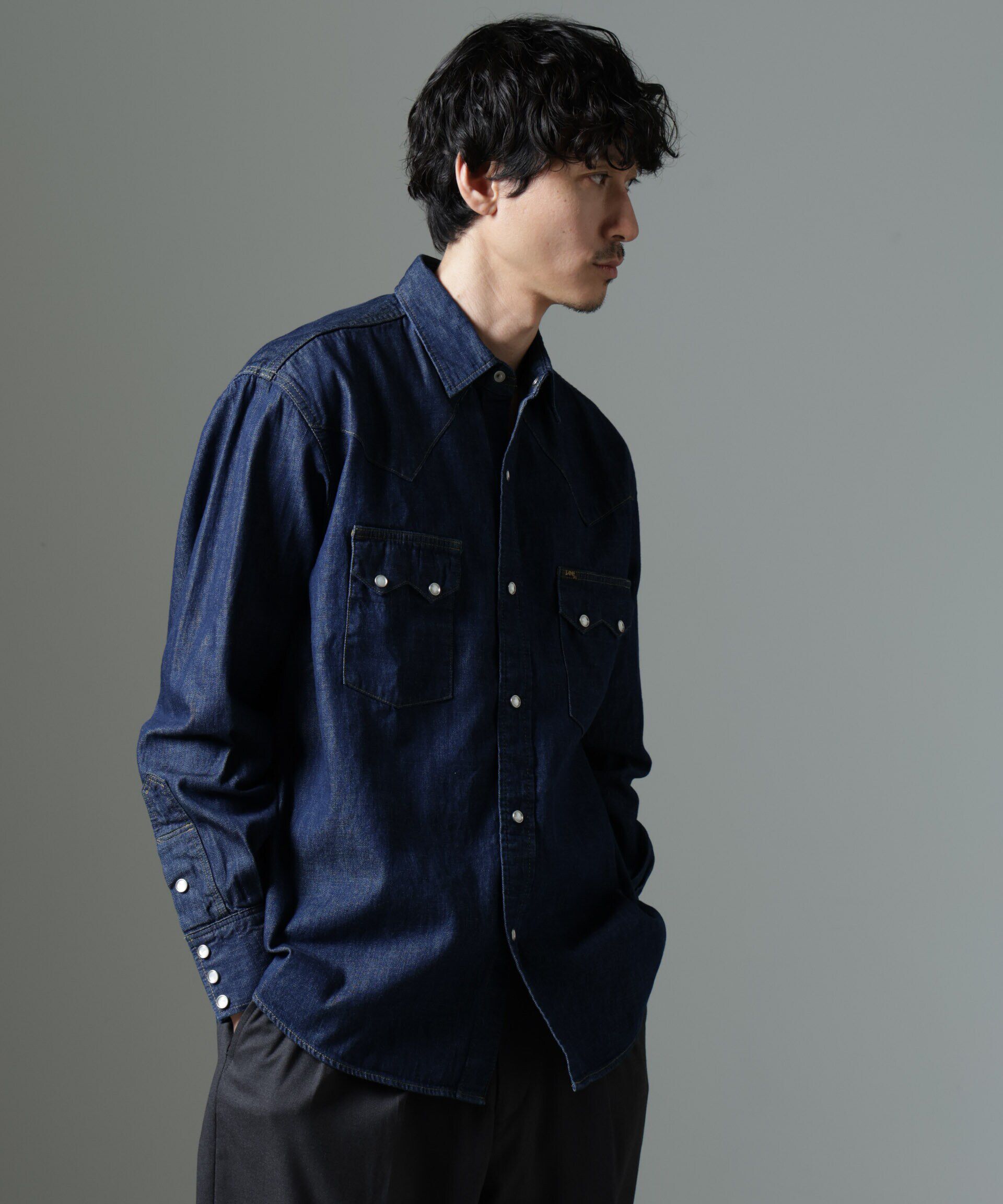 nano･universe「Lee/別注 Lee DENIM WESTERN SHIRT」|シャツ・ブラウス|ネイビー