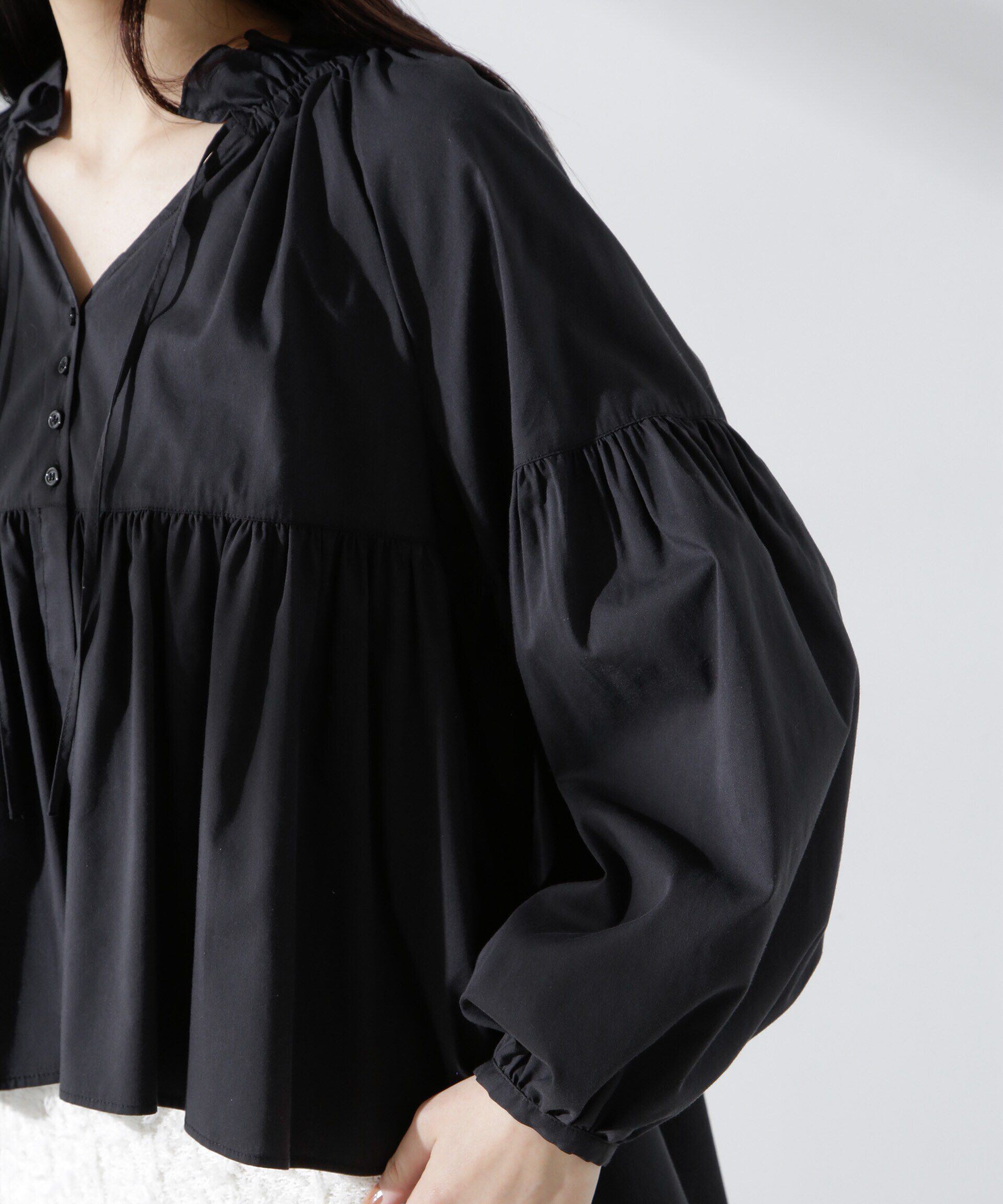 nano･universe「フリルギャザーショートシャツ」|シャツ・ブラウス|