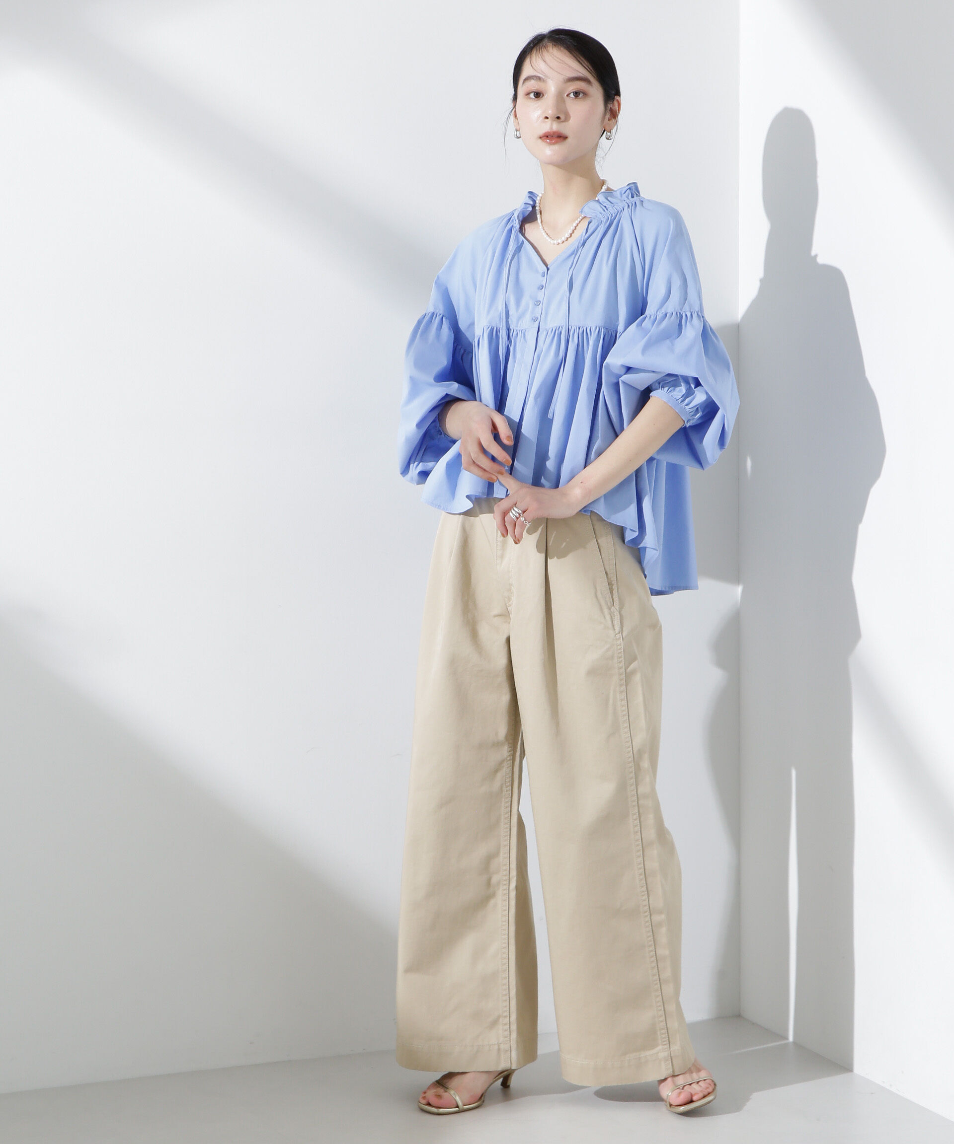 nano･universe「フリルギャザーショートシャツ」|シャツ・ブラウス|