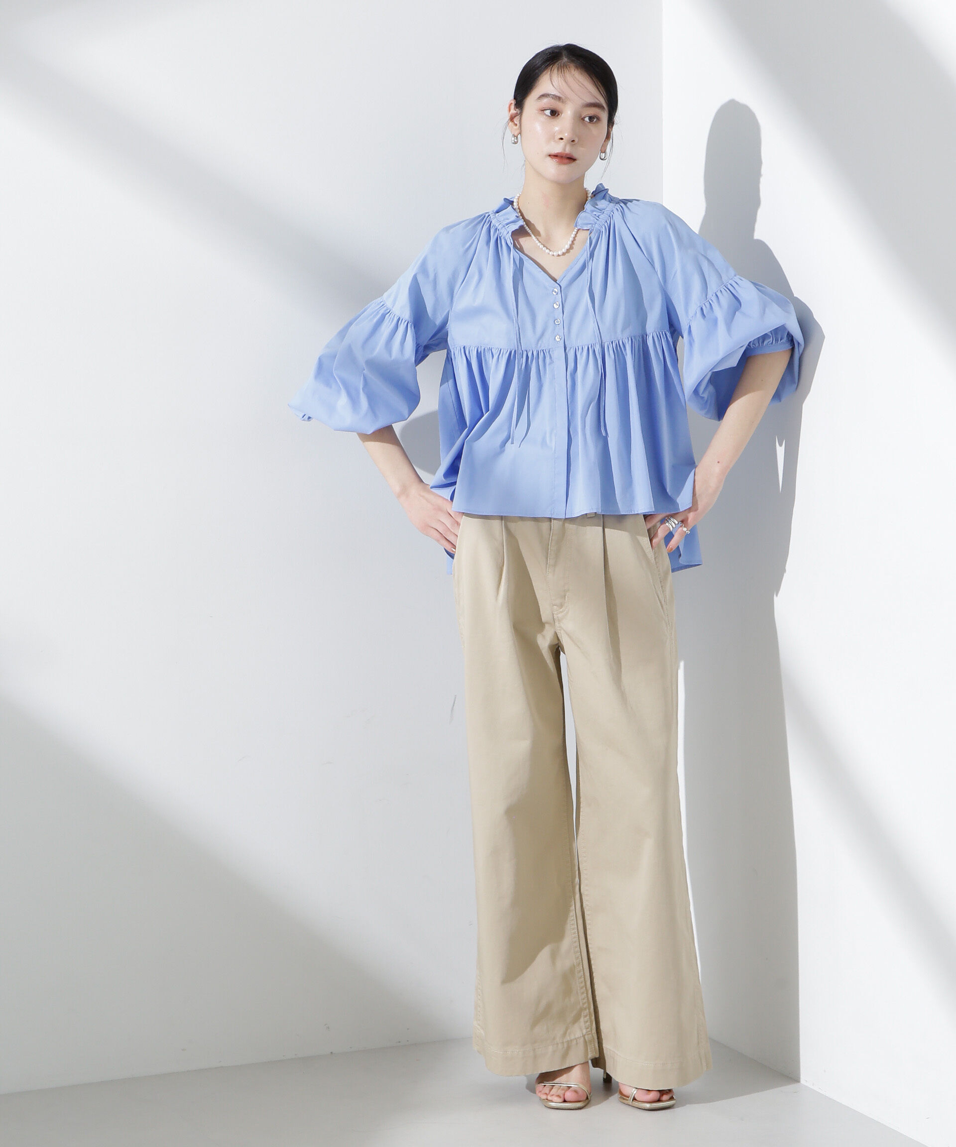 nano･universe「フリルギャザーショートシャツ」|シャツ・ブラウス|