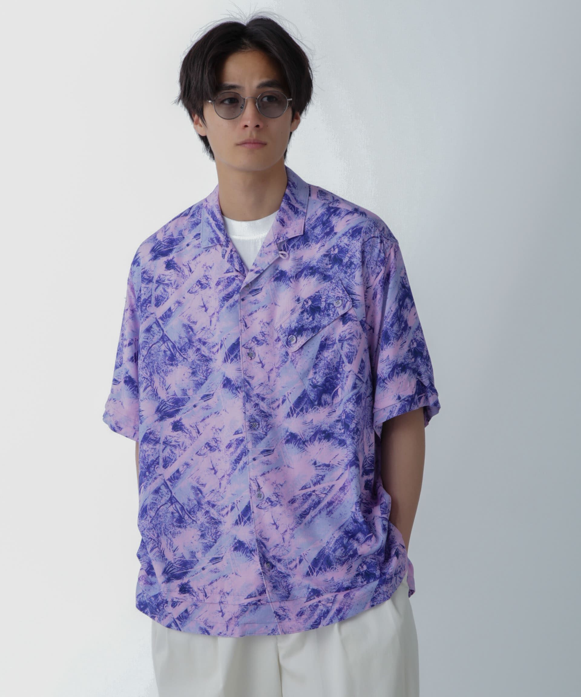 nano･universe「White Mountaineering/JUNGLE PATTERN OPEN COLLAR S/S」|シャツ・ブラウス|パターン1