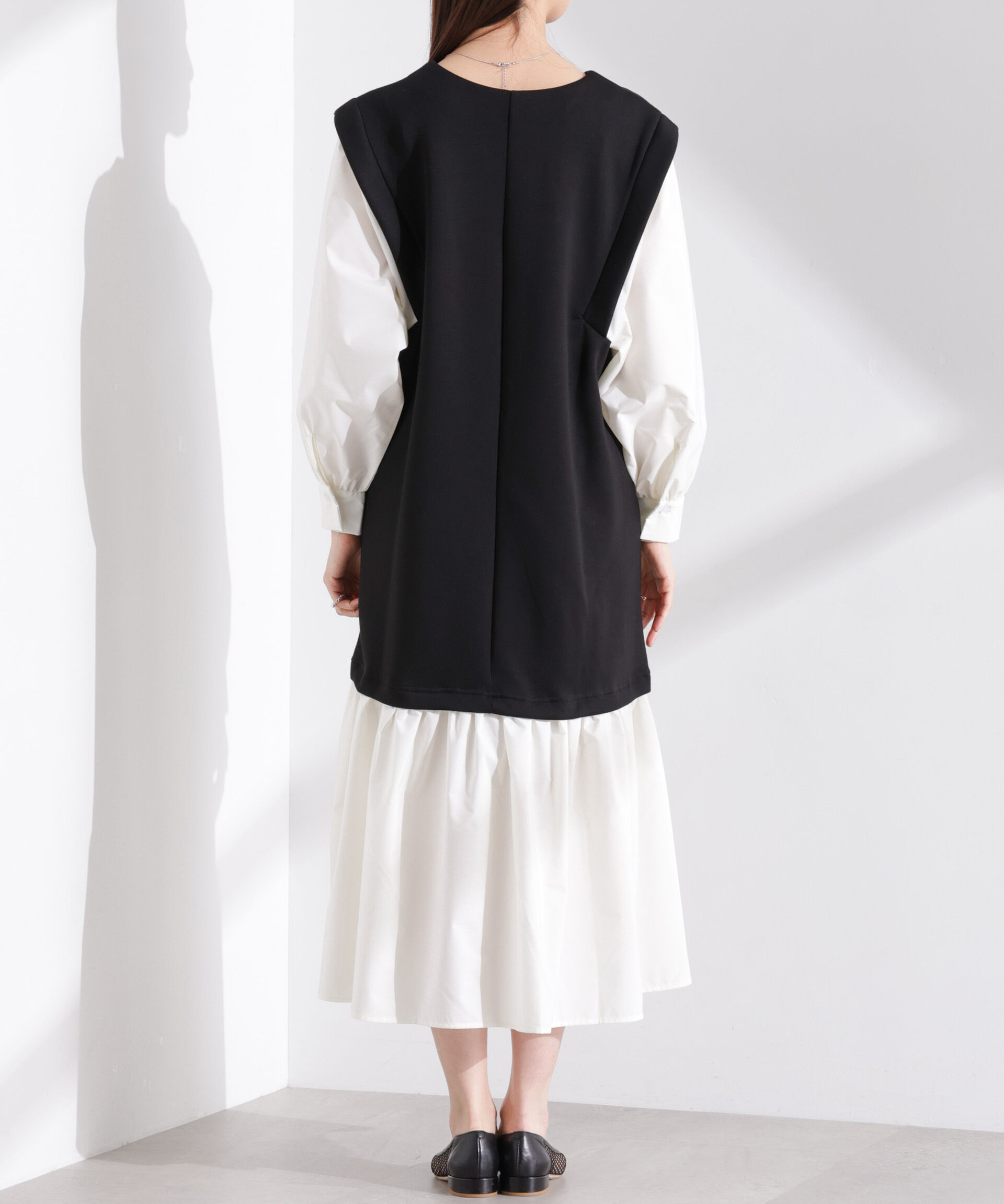 nano･universe「ダンボールベストレイヤード風コンビワンピース」|ワンピース|