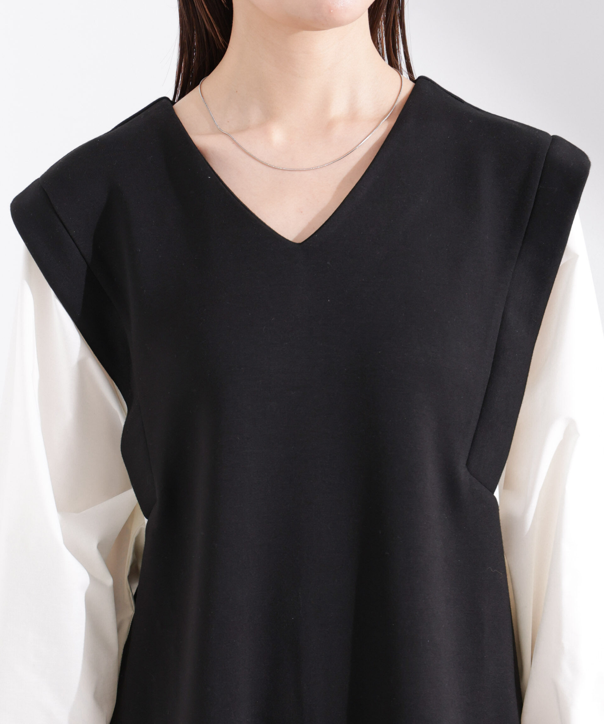 nano･universe「ダンボールベストレイヤード風コンビワンピース」|ワンピース|