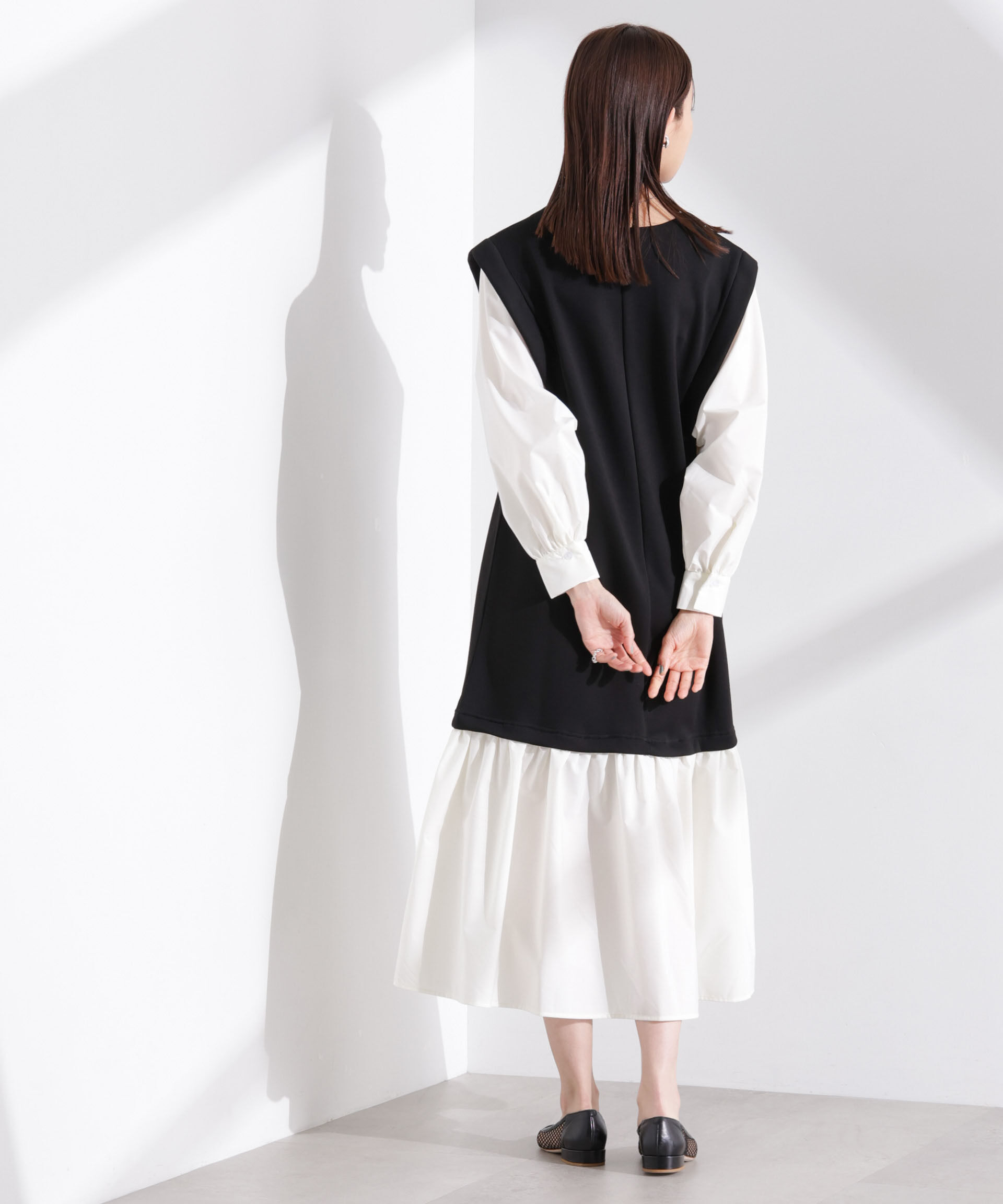 nano･universe「ダンボールベストレイヤード風コンビワンピース」|ワンピース|