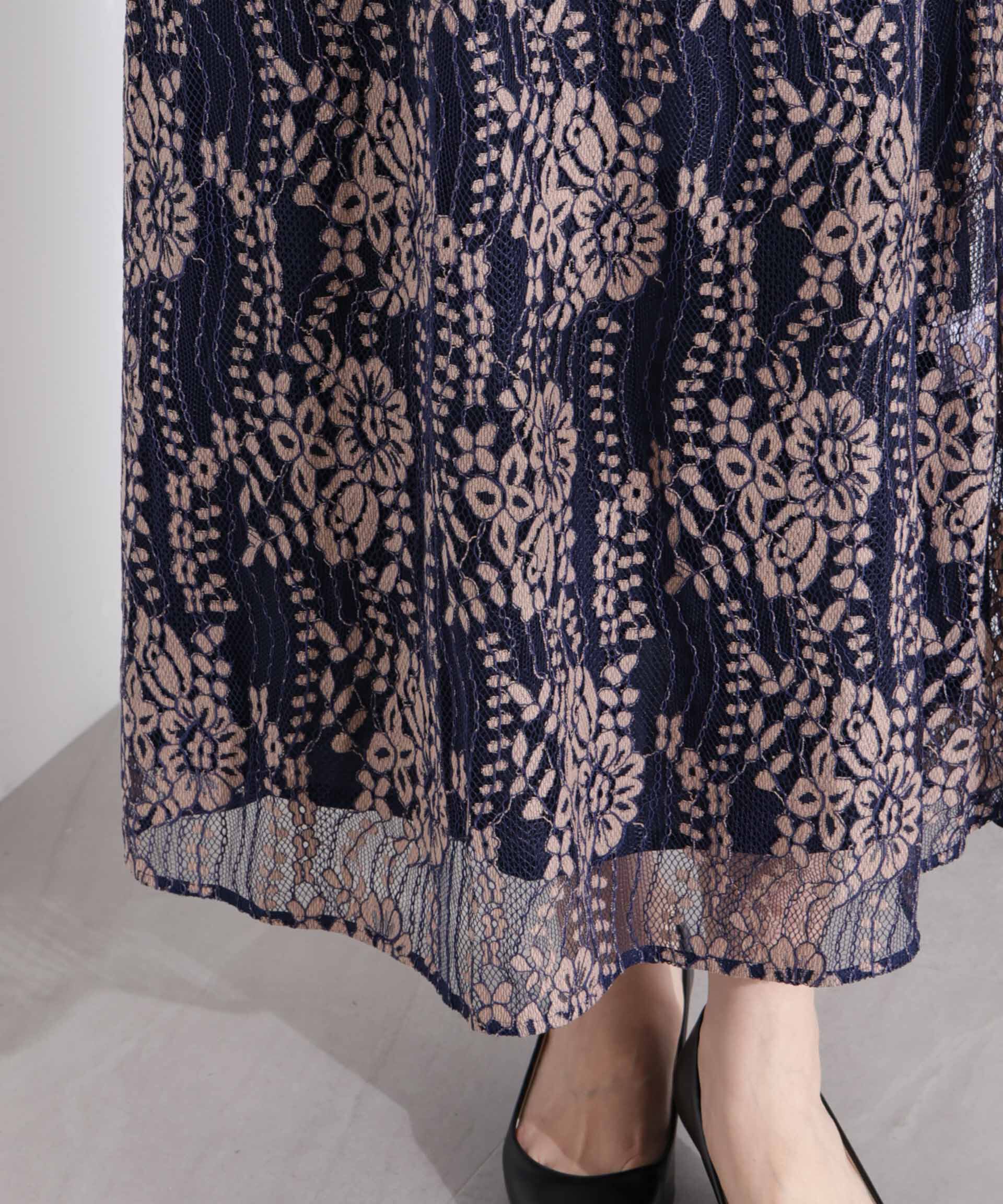 nano･universe「kaene/配色レースエプロンワンピース」|ワンピース|