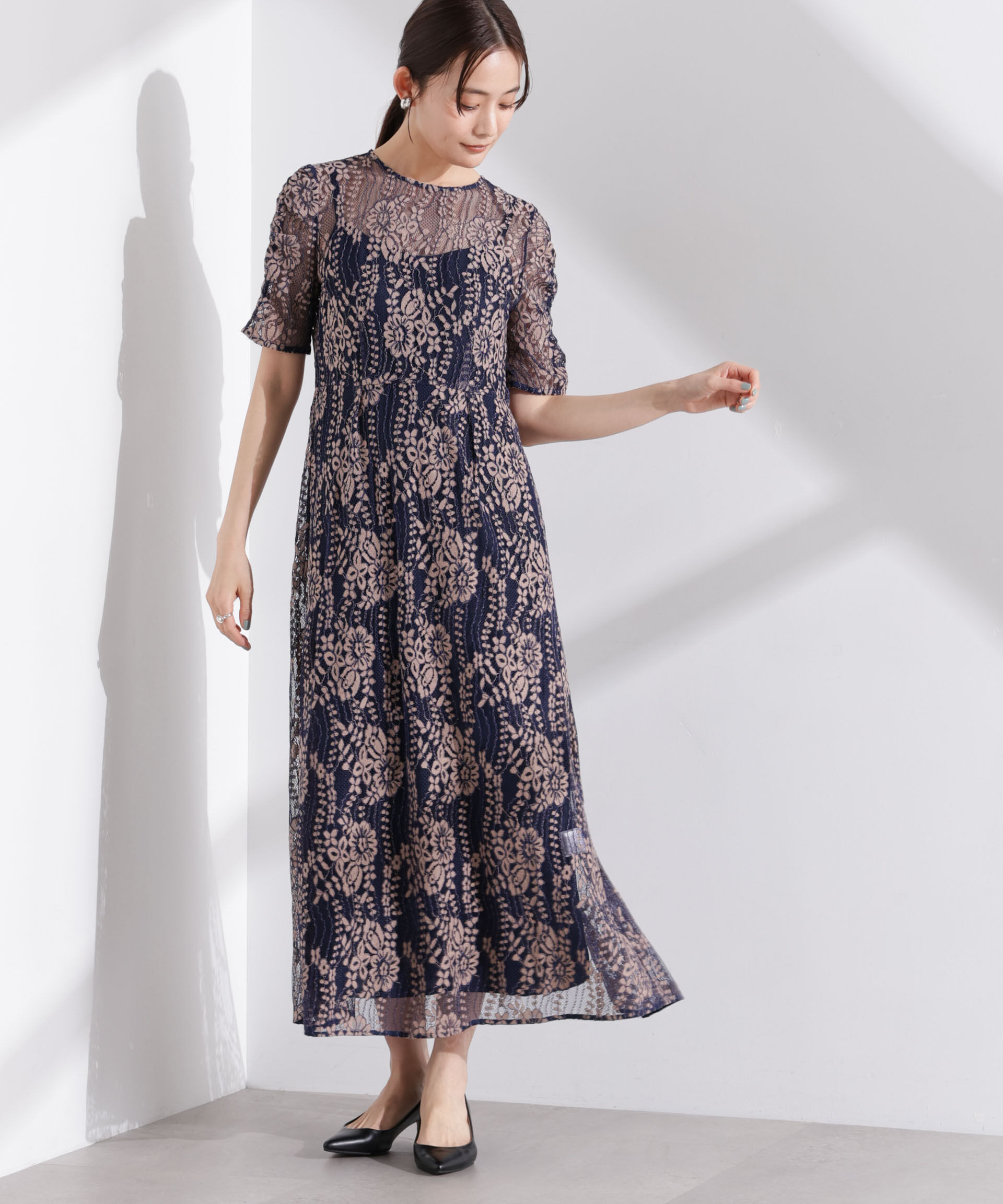 nano･universe「kaene/配色レースエプロンワンピース」|ワンピース|