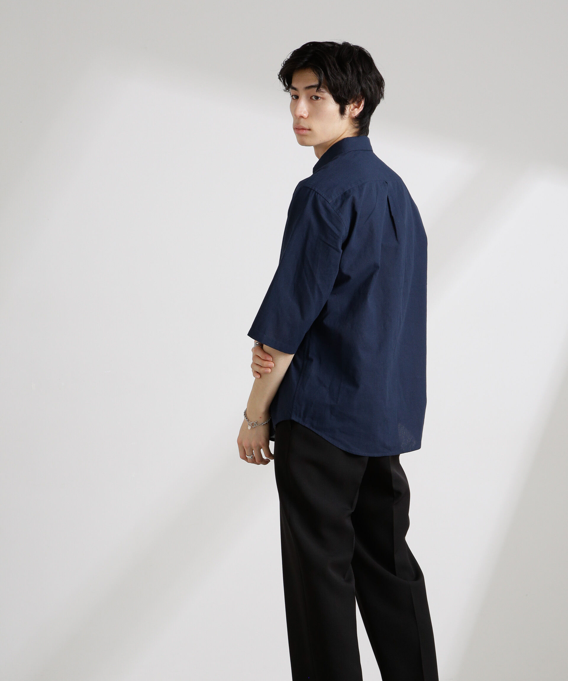 nano･universe「クールマックスリネンレギュラーカラー7分袖」|シャツ・ブラウス|