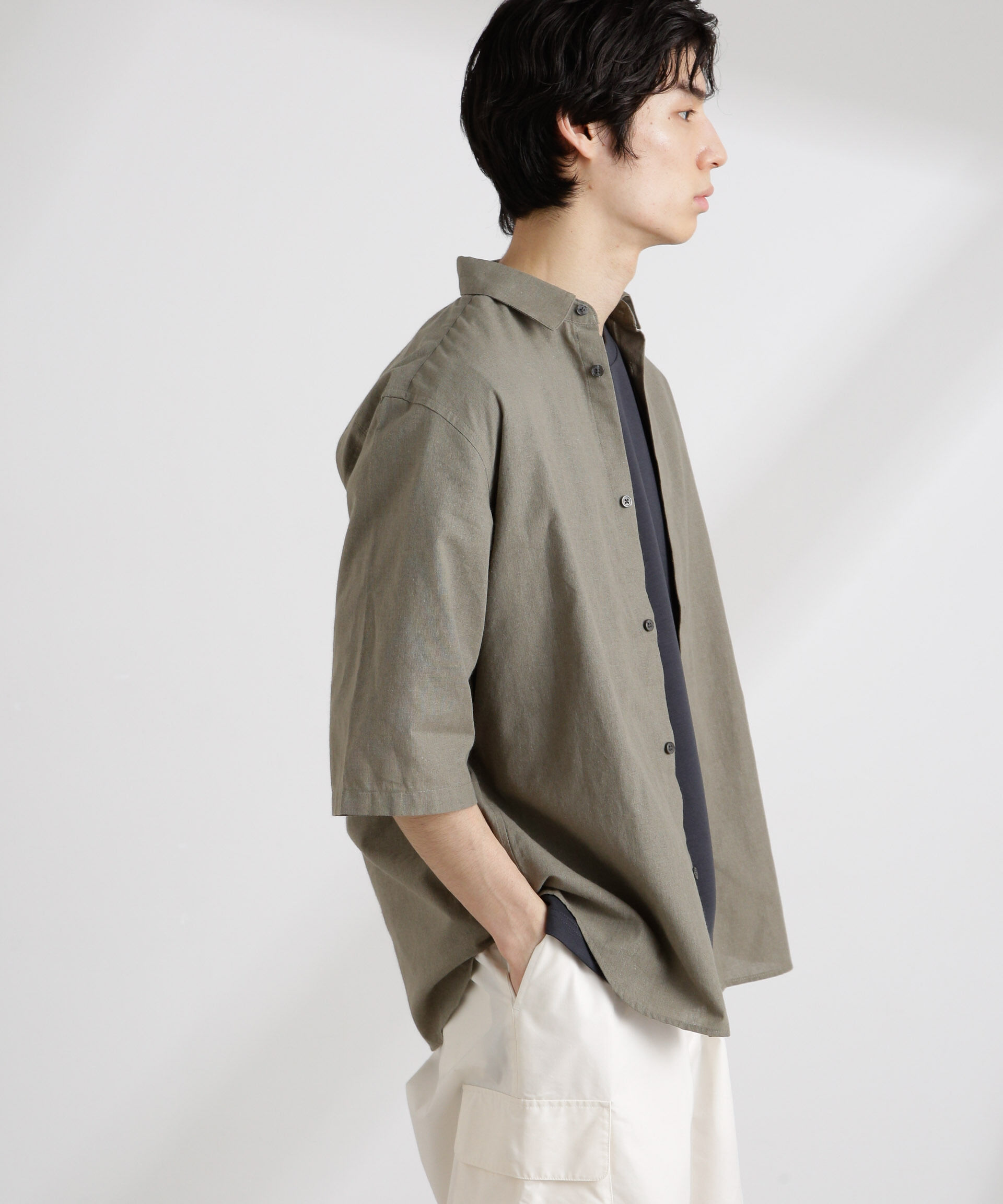 nano･universe「クールマックスリネンレギュラーカラー7分袖」|シャツ・ブラウス|