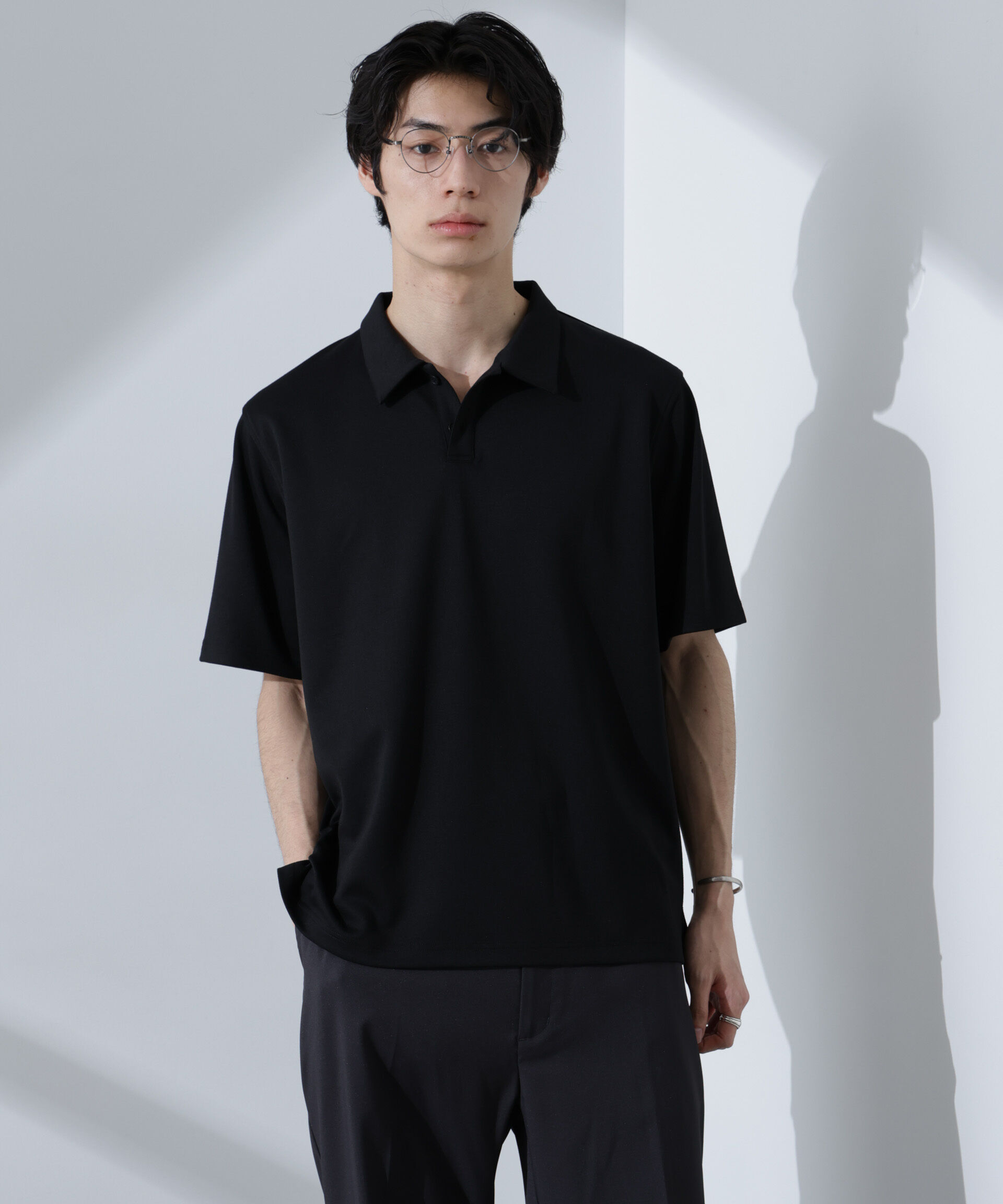 nano･universe「Pe/Ry鹿の子ポロシャツ 半袖」|Tシャツ・カットソー|ブラック