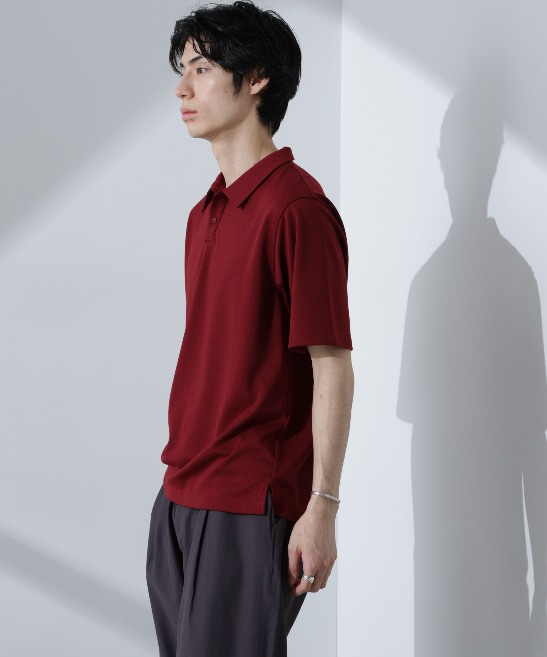 nano･universe「Pe/Ry鹿の子ポロシャツ 半袖」|Tシャツ・カットソー|エンジ5