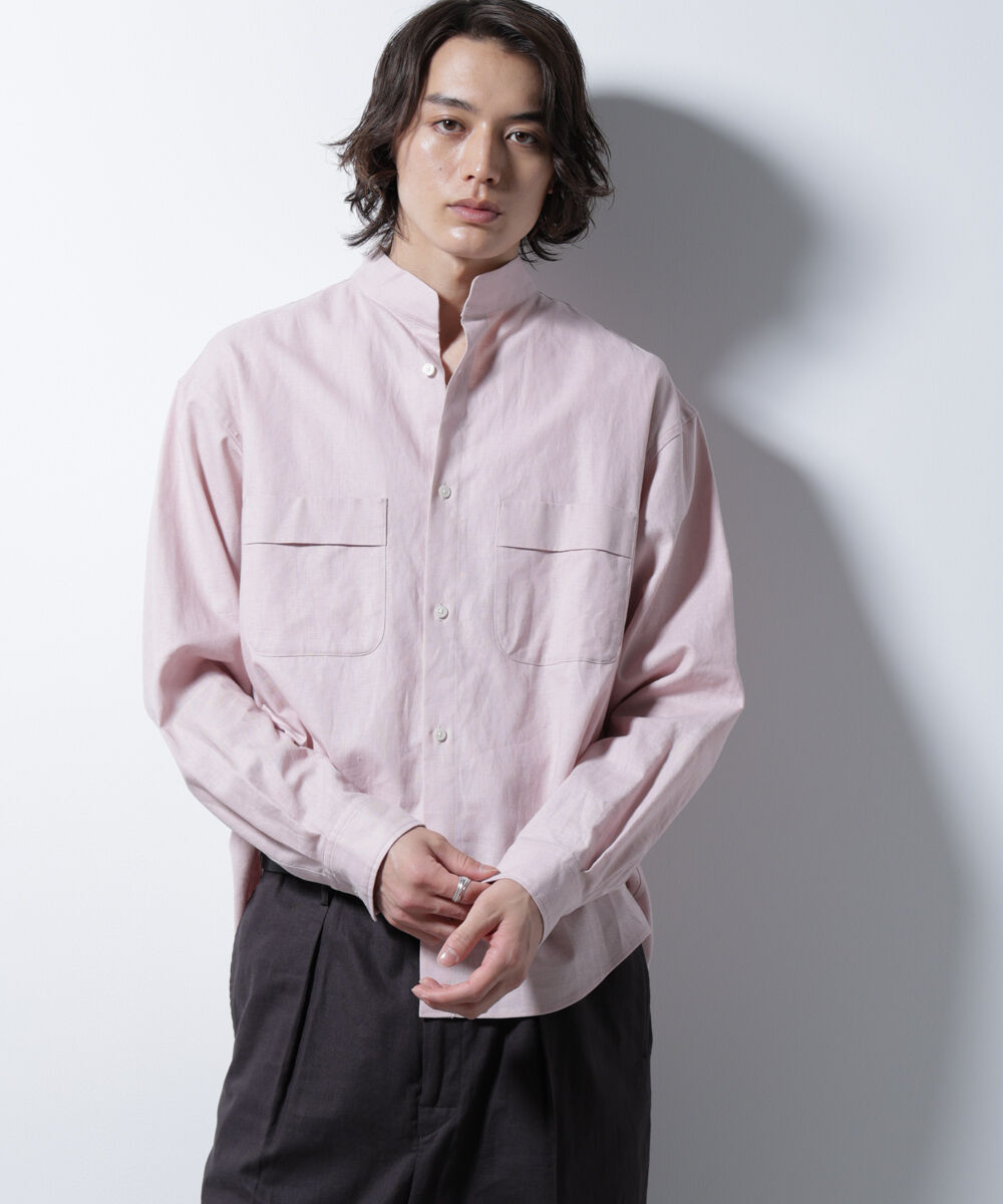 nano･universe「「BELGIUM LINEN FABRICS」リネンコットンスタンドカラーシャツ」|シャツ・ブラウス|ピンク