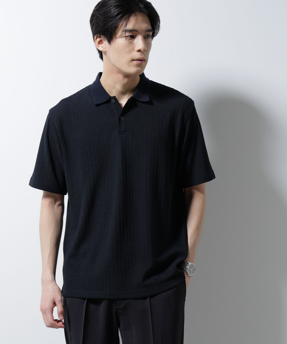 nano･universe「｢Damerino｣ヘリンボンポロシャツ/防シワ・吸水速乾・UVカット」|Tシャツ・カットソー|