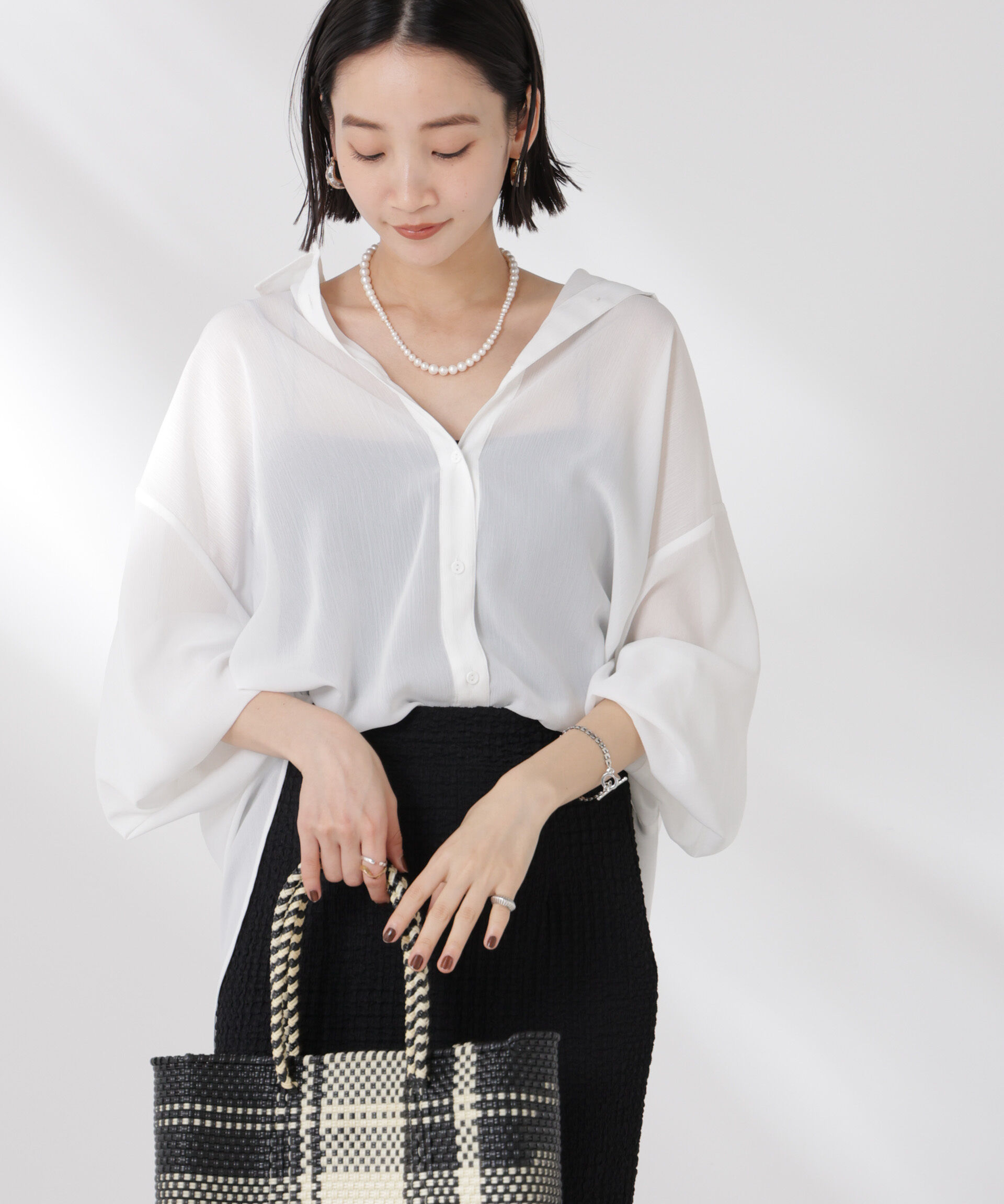 nano･universe「シアー楊柳オーバーサイズシャツ」|シャツ・ブラウス|ホワイト