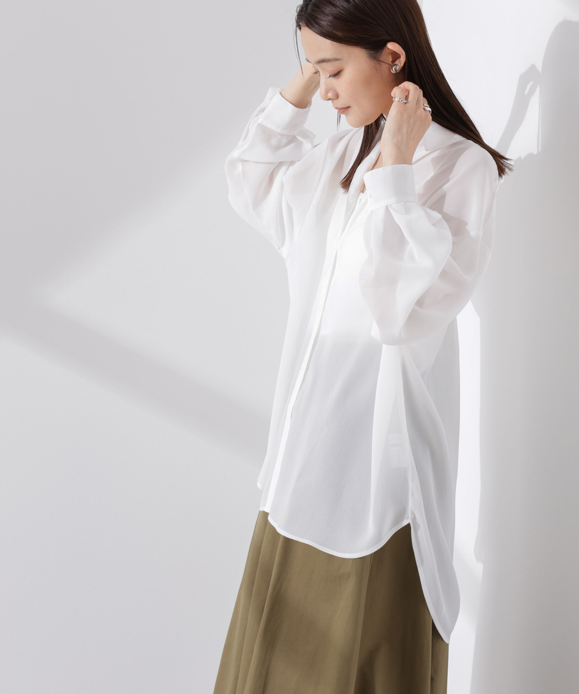 nano･universe「シアー楊柳オーバーサイズシャツ」|シャツ・ブラウス|