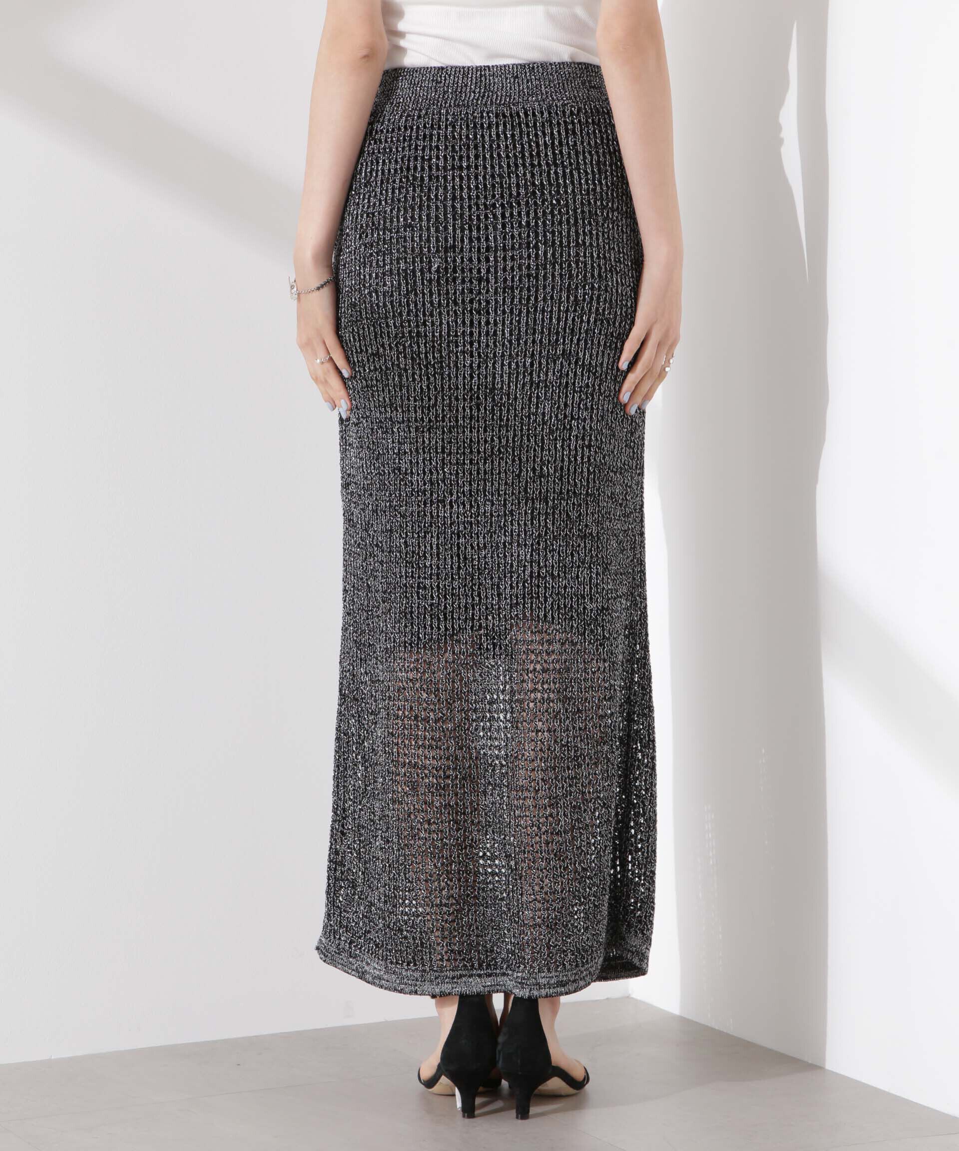 nano･universe「ラメメッシュニットタイトスカート (セットアップ可)」|スカート|