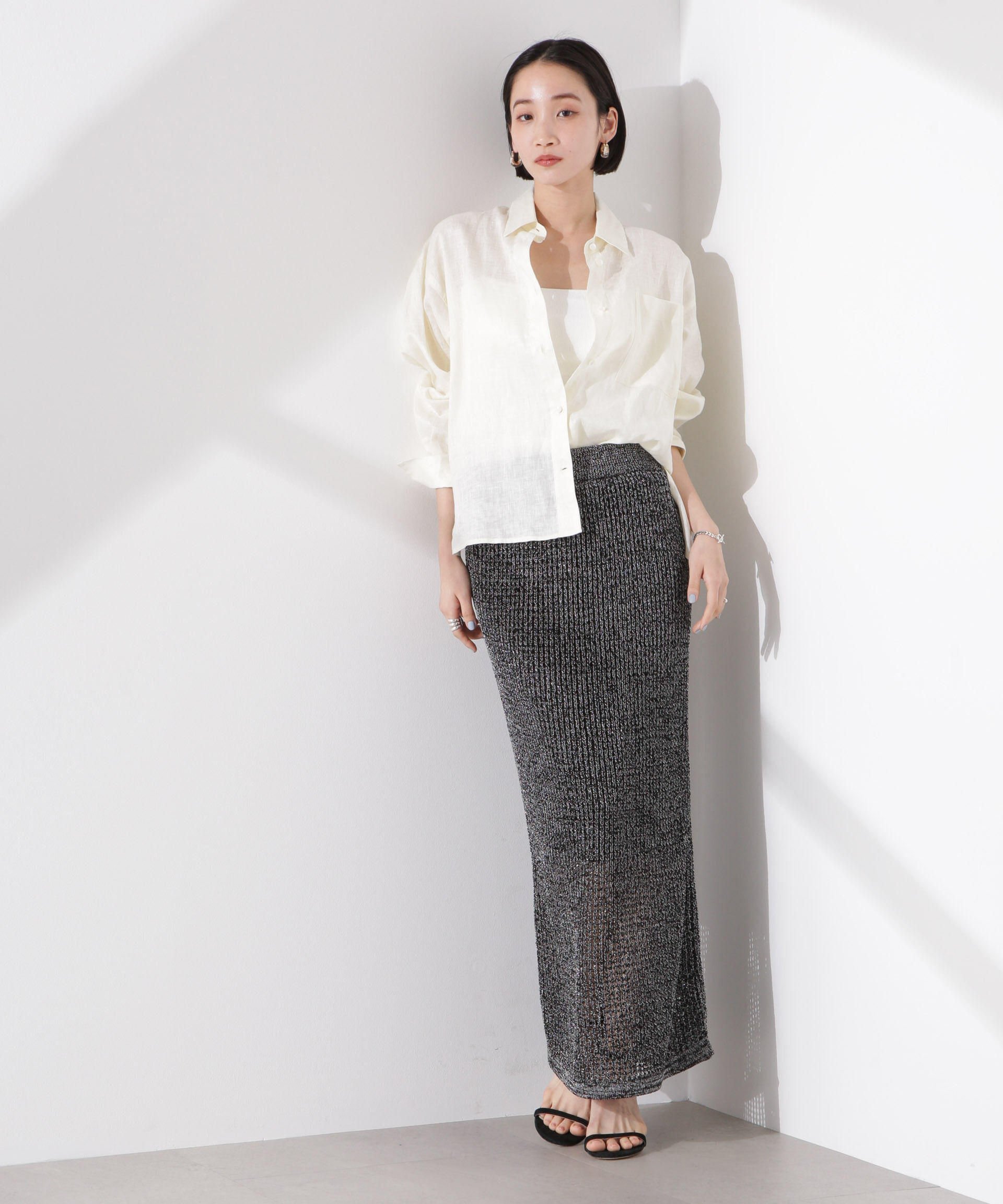 nano･universe「ラメメッシュニットタイトスカート (セットアップ可)」|スカート|