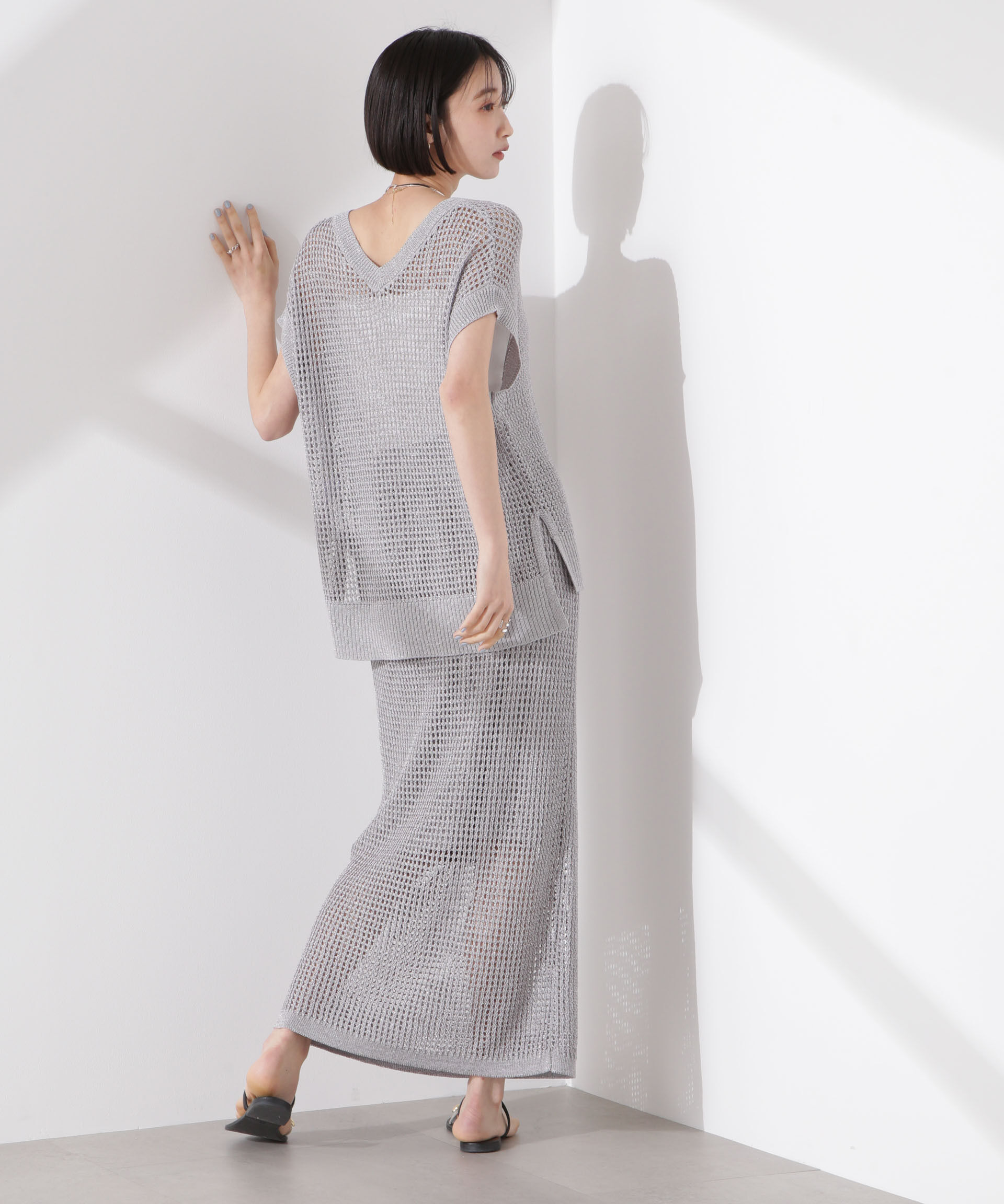 nano･universe「ラメメッシュニットタイトスカート (セットアップ可)」|スカート|