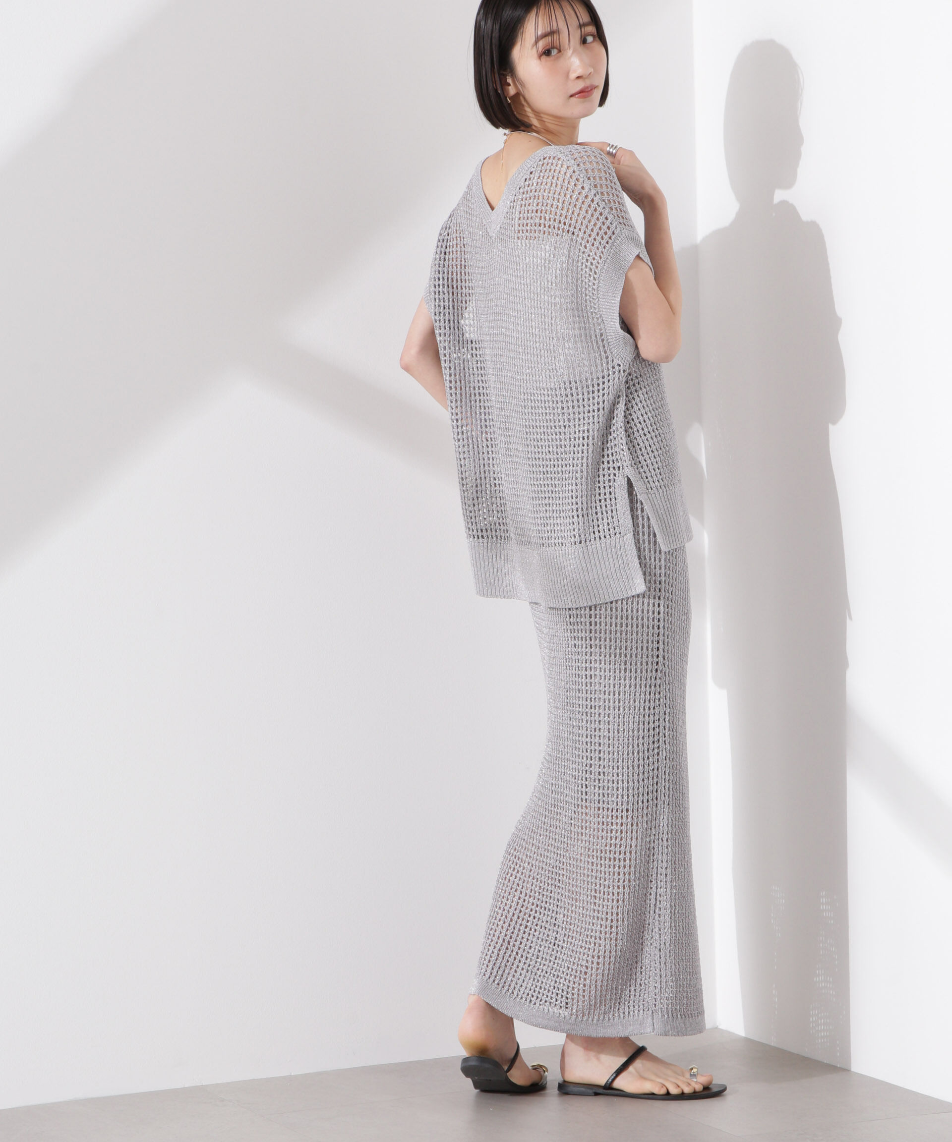 nano･universe「ラメメッシュニットタイトスカート (セットアップ可)」|スカート|