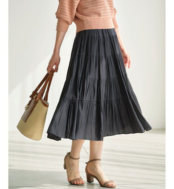 組曲「ギャザーライトデシン ティアードスカート」|スカート|ブラック系