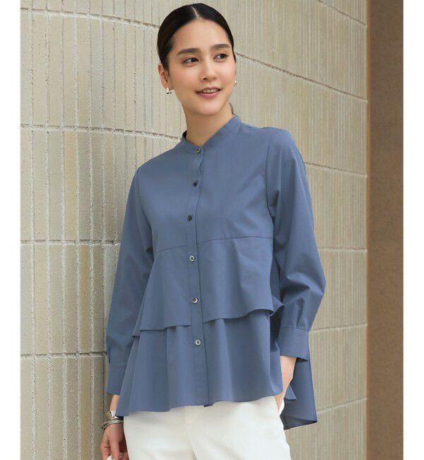 自由区「【洗える】コットンティアード ブラウス」|シャツ・ブラウス|ブルーグレー