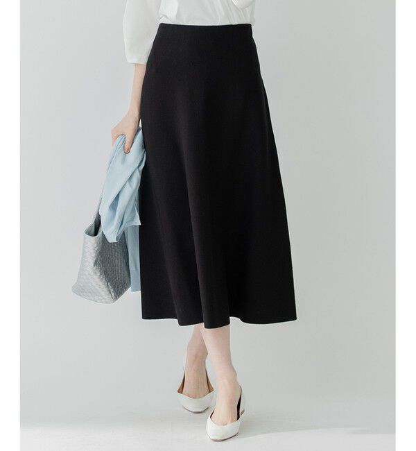 23区「【洗える】テンセルストレッチ フレア ニットスカート」|スカート|ブラック系