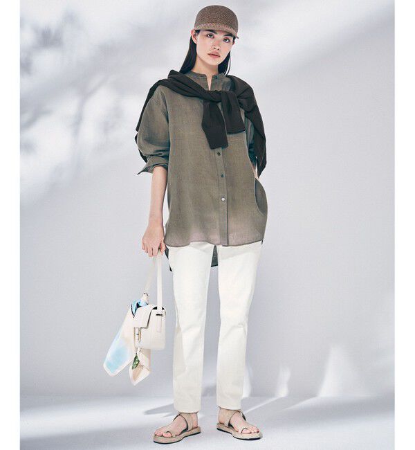 23区「【WEB限定カラーあり/洗える】LIBECO バンドカラー ビッグシルエット シャツ」|シャツ・ブラウス|