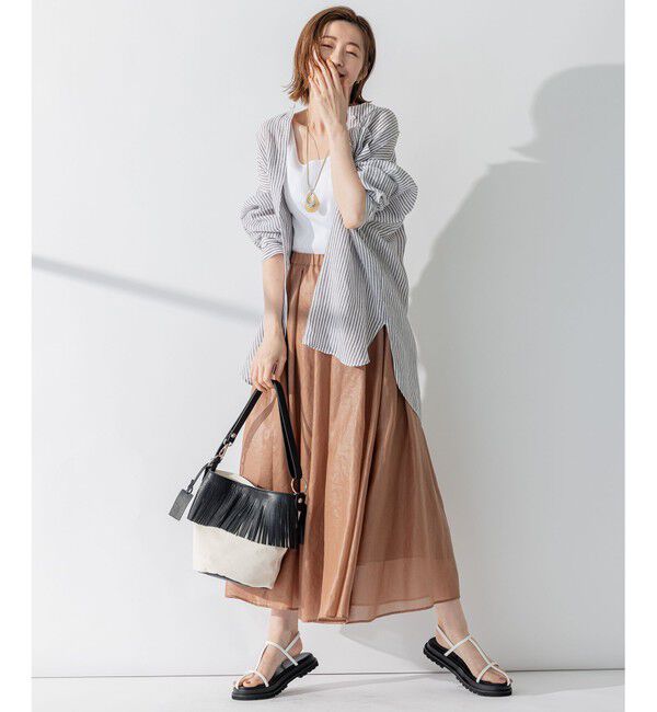 23区「【WEB限定カラーあり/洗える】LIBECO バンドカラー ビッグシルエット シャツ」|シャツ・ブラウス|