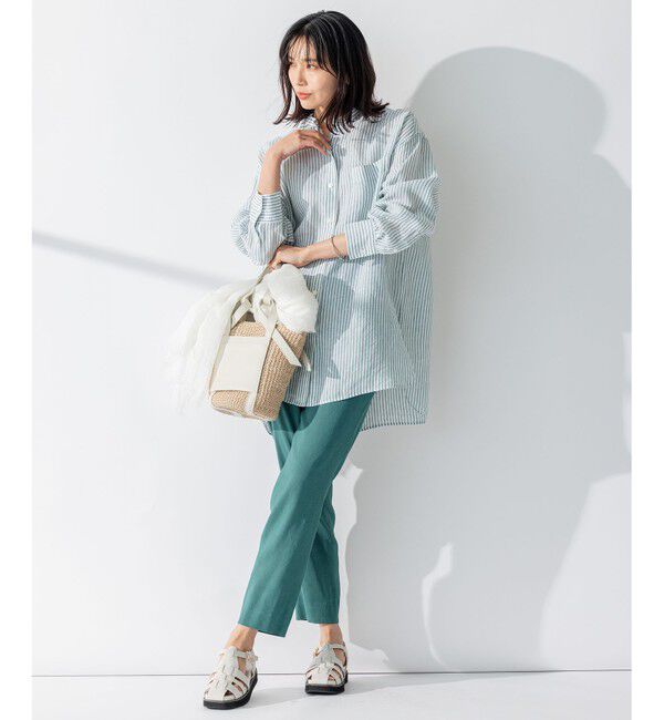 23区「【WEB限定カラーあり/洗える】LIBECO バンドカラー ビッグシルエット シャツ」|シャツ・ブラウス|