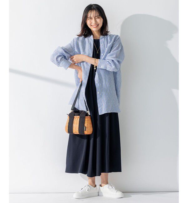 23区「【WEB限定カラーあり/洗える】LIBECO バンドカラー ビッグシルエット シャツ」|シャツ・ブラウス|