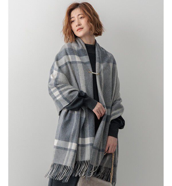 23区「カシミヤ チェック ストール」|ストール|グレー系