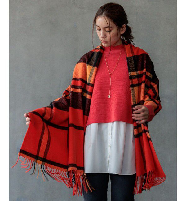 23区「カシミヤ チェック ストール」|ストール|オレンジ系