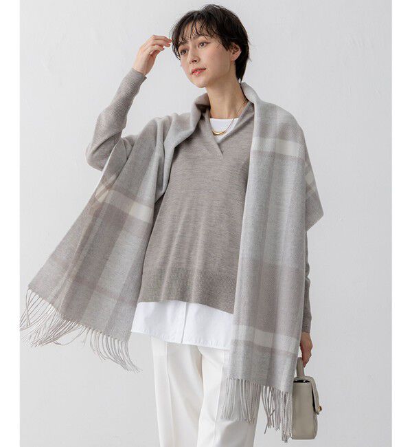 23区「カシミヤ チェック ストール」|ストール|ベージュ系