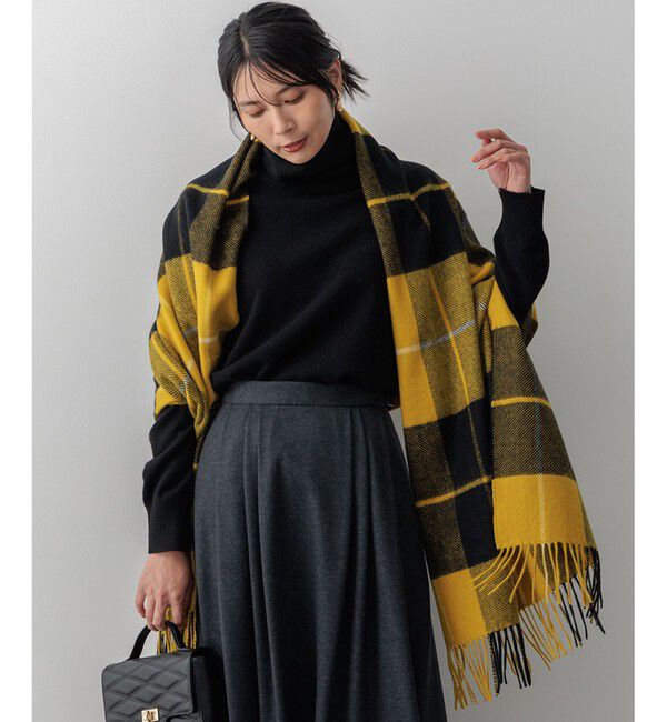 23区「カシミヤ チェック ストール」|ストール|イエロー系