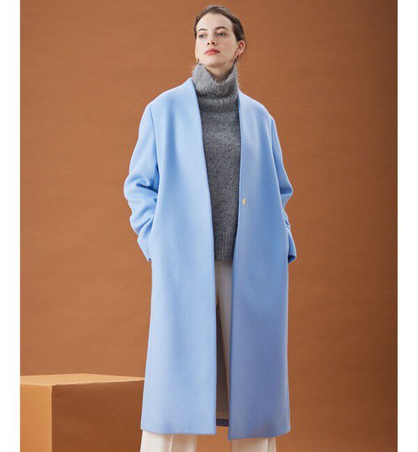 BEIGE,「PASSY / ノーカラーロングコート」|ノーカラーコート|Sax