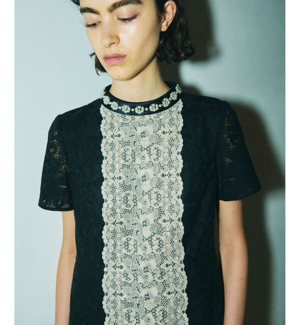 GRACE CONTINENTAL「ビジュー衿レースドレス」|ドレス|