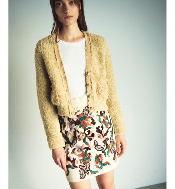 GRACE CONTINENTAL「ビーズ刺繍ミニスカート」|スカート|ベージュ