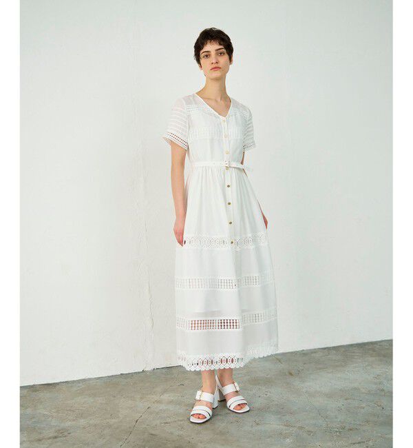 Diagram「レース切替フレアワンピース」|ワンピース|ホワイト