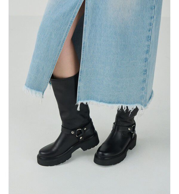 GRACE CONTINENTAL「ANGERO　BERVICATO ベルトロングブーツ」|ショートブーツ|ブラック