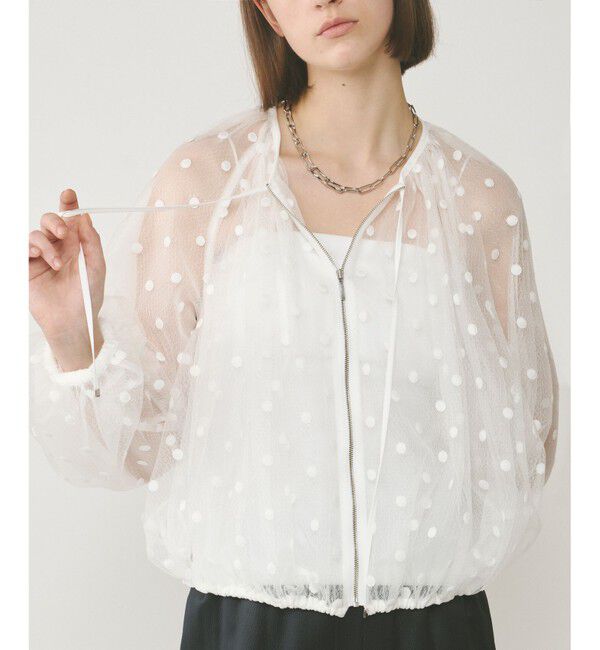  「チュールノーカラーブルゾン」|ブルゾン・スタジャン|ホワイト