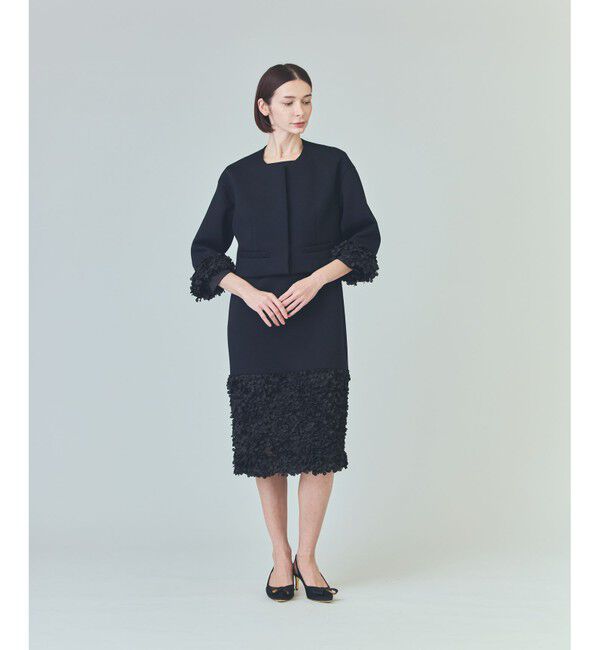  「フラワーチュール切替ジャケット」|ノーカラージャケット|ブラック