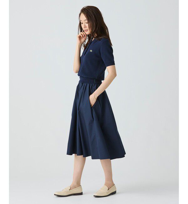 LACOSTE「異素材切り替え コンビネーションマテリアルポロドレス フレア ポロワンピース」|ワンピース|