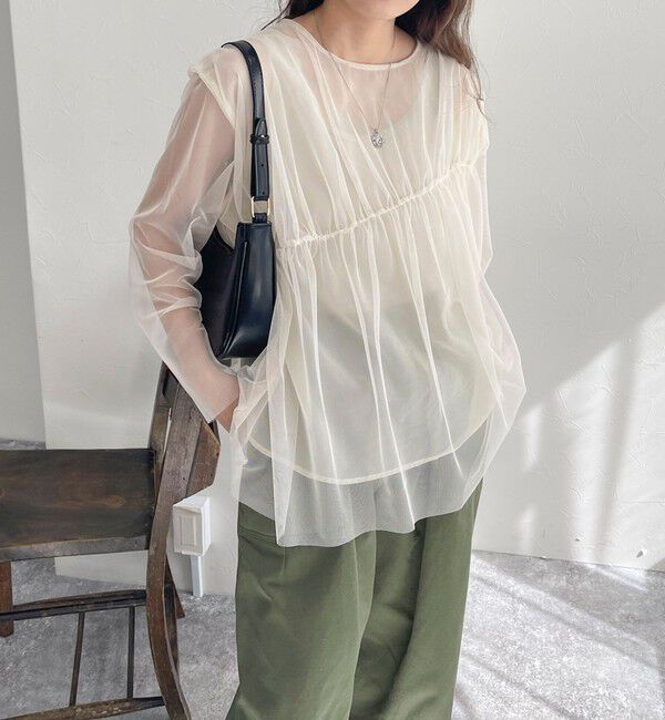 fredy emue「チュールシャーリングブラウス」|Tシャツ・カットソー|アイボリー