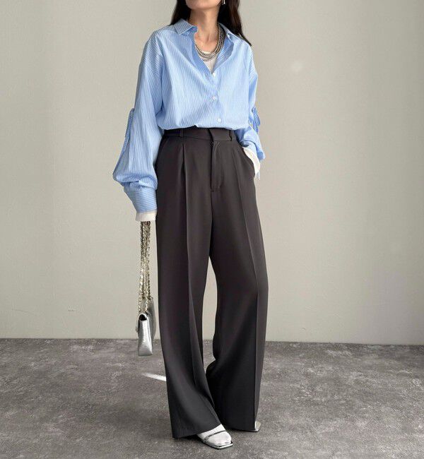 fredy emue「とろみツイルタックスラックス【レングス長め丈あり】」|スラックス|