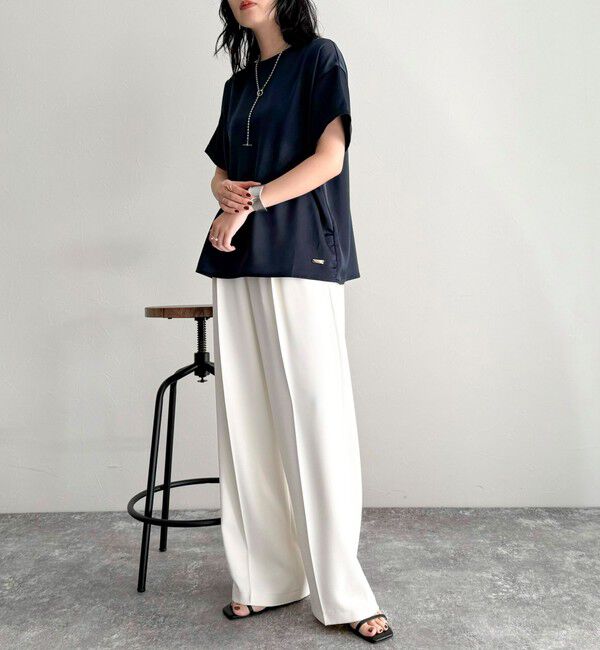 fredy emue「【WEB限定カラーあり】サテン半袖Tシャツブラウス」|シャツ・ブラウス|